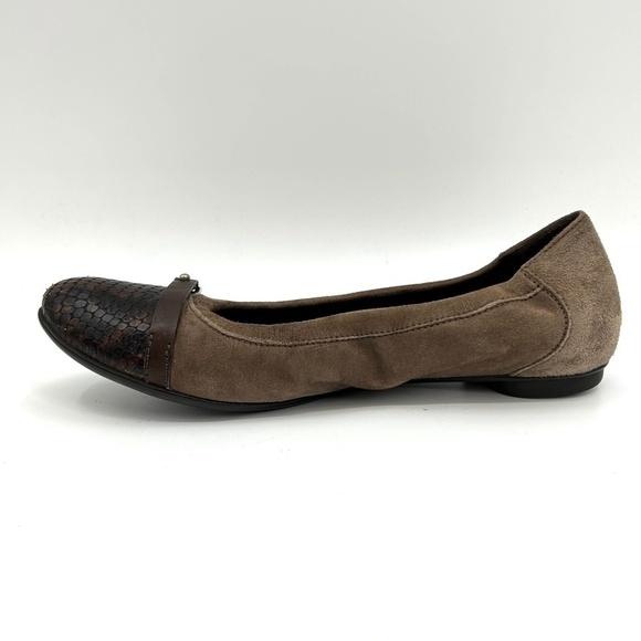AGL Bella Ballet Flat Brown Suede Buckle Snakeskin Cap Toe Flat Shoes Size 8.5 - Picture 2 of 9